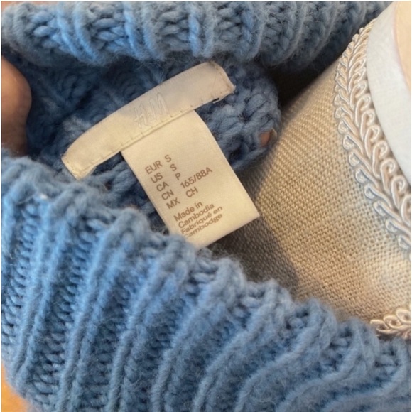 H&M blue heavy knit bulky wool blend sweater - Picture 4 of 7